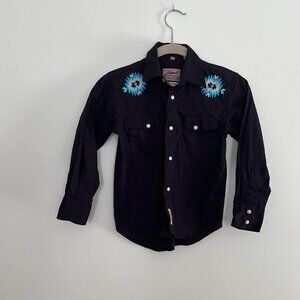 Rafter C Shirt Boys Size S Embroidered Pearl Snap Long Sleeve Cowboy Collection